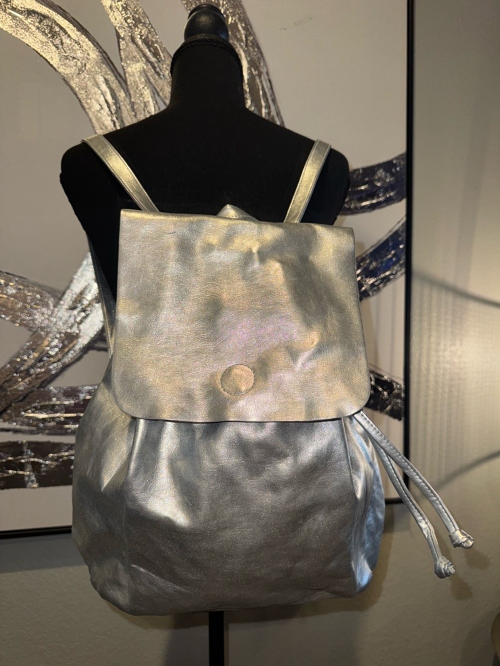Metallic Silver Women’s Backpack - Sleek Everyday Bag - Picture 2 of 4